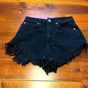 Garage Fringed Black Denim Shorts Size 01